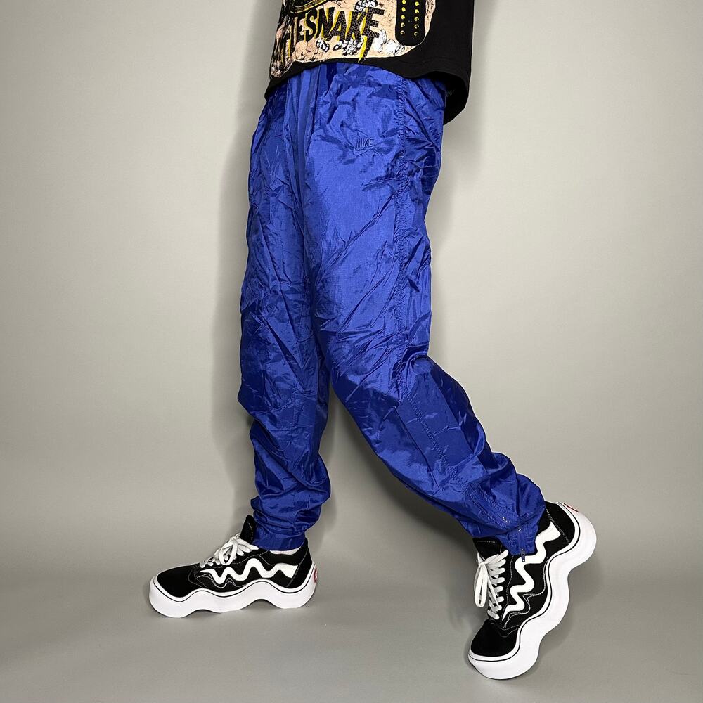 Vintage 90s Nike Track Pants Mens S Royal Blue Nylon Joggers Subtle Embroidered